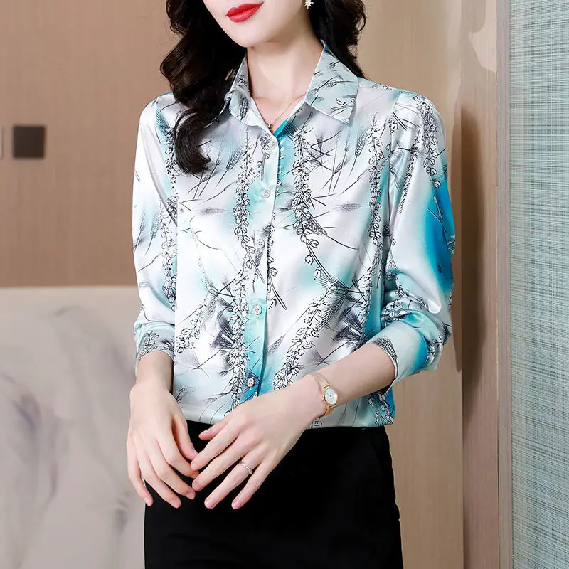 

2021 Spring Autumn Women Elegant Long Sleeve Blouses Lady Plus Size Button Turn-down Collar Shirt Lady Casual Print Tops R219
