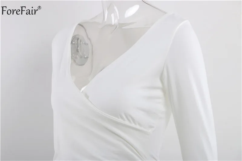Forefair V Шеи Обертывание Bodycon миди платье черный зима осень для женщин с длинным рукавом Ruched Cross твердые сексуальные повседневные красные платья