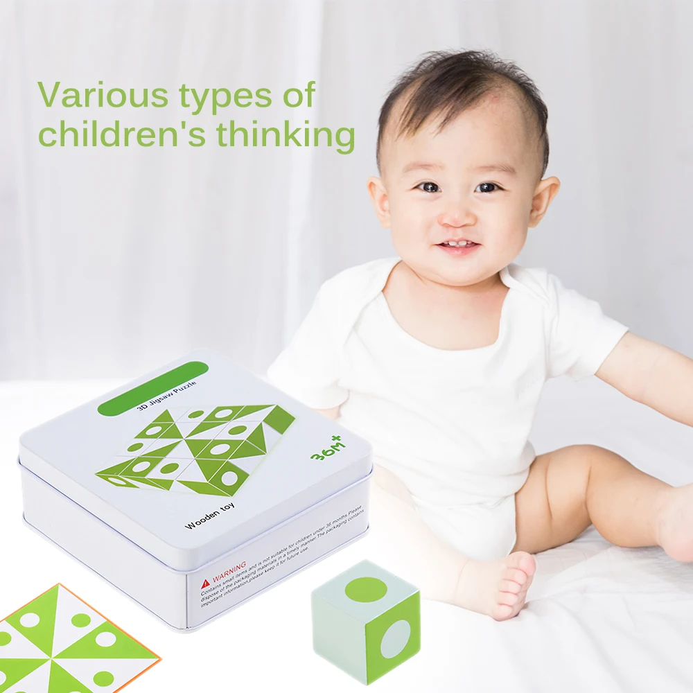 

Wooden Space Thinking Block for Children 3-5 Y Wooden Cubes Building Blocks Baby Educational Toys with Iron Box