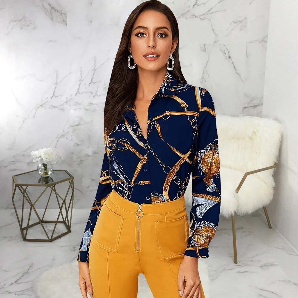 

Женские рубашки с разноцветным принтом, модные темпераментные женские топы, свободные женские Топы с длинным рукавом, на пуговицах, женская...