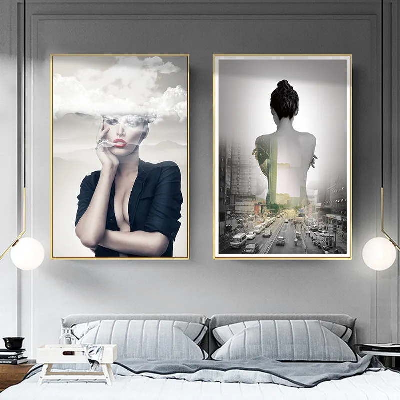 

Modern Sexy Girl Abstract Poster Nordic Style Wall Art Black And White Canvas Painting Print Family Living Room Bedroom Decor