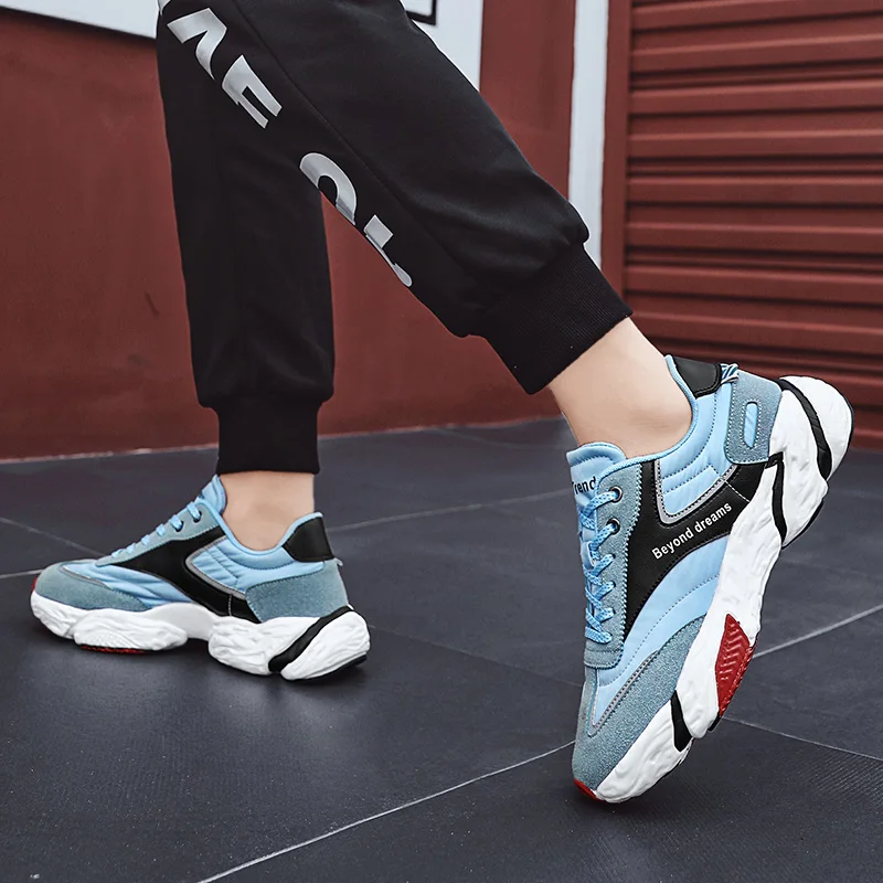 

European And American Fashion New Spring Men's Outdoor Non-slip Comfortable Sports Shoes Stitching Cow Two Into Leather Upper