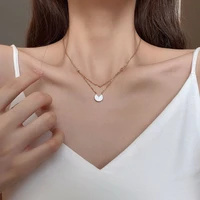 double zircon round mother of pearl necklace female light luxury design sense clavicle chain tide net red simple pendant