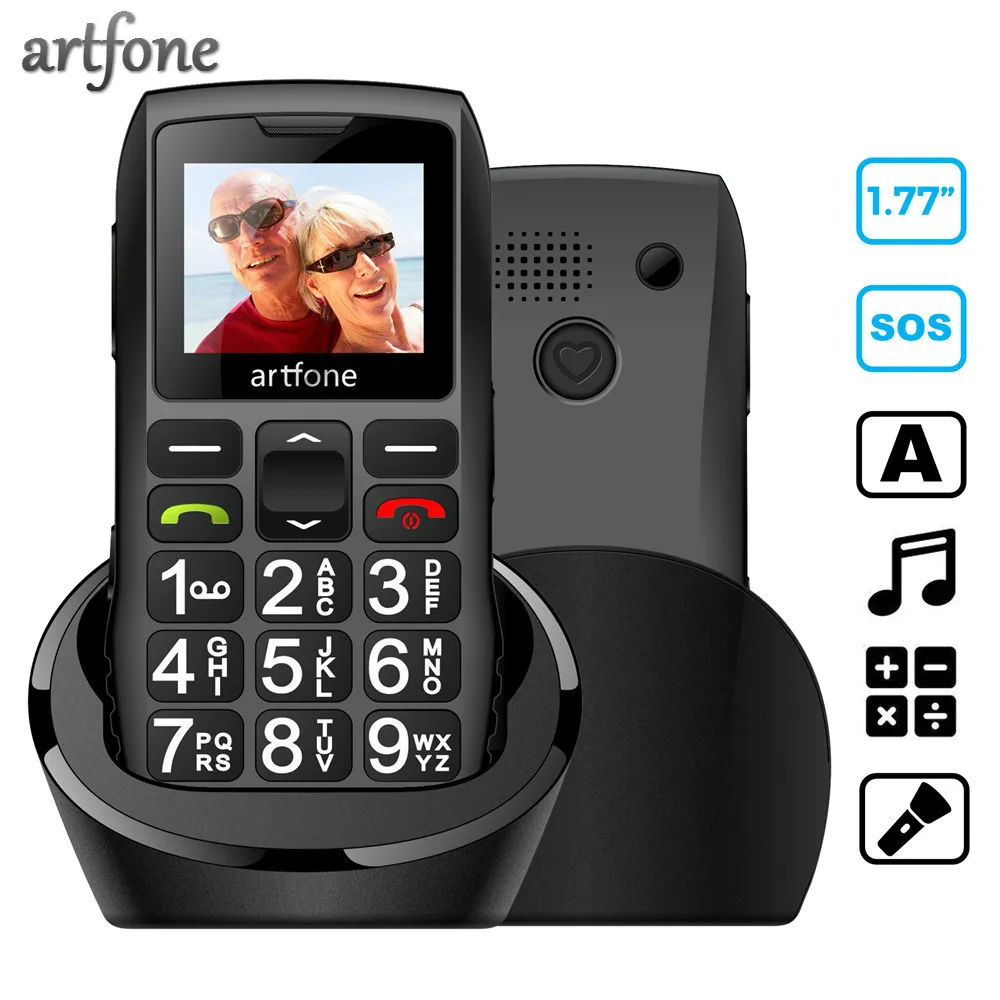 Старший сотовый телефон Artfone с большими ключами и без контракта, телефон для пенсионера с двумя SIM-картами, аккумулятор 1400 мАч (2G) от AliExpress RU&CIS NEW