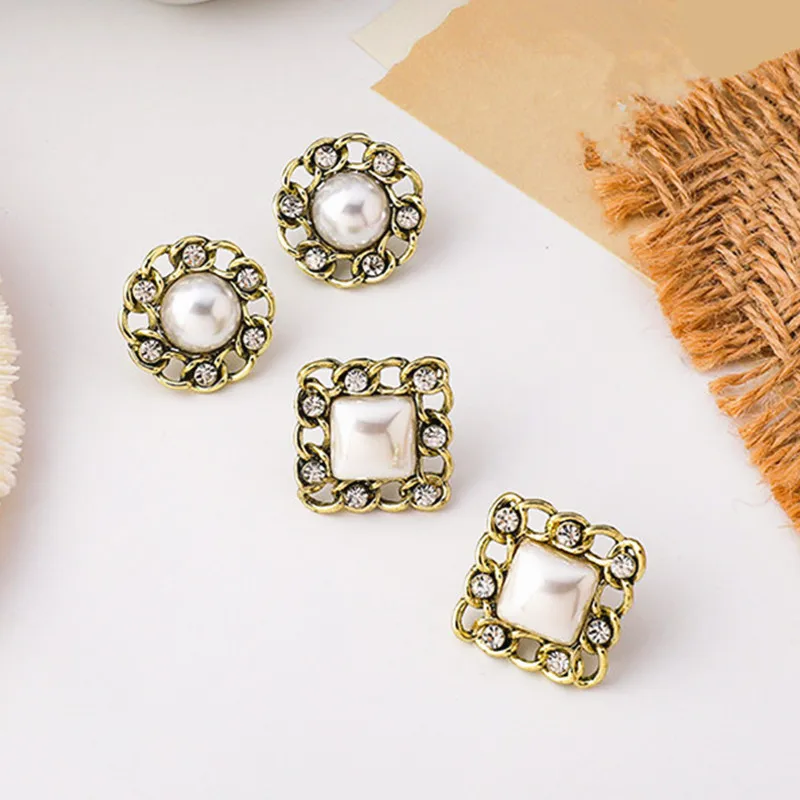 

Женские винтажные серьги-гвоздики в стиле ретро, квадратные и круглые серьги с акриловым жемчугом, модные трендовые серьги, 2020