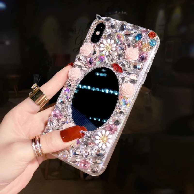 

Bling Diamond Flower Mirror Case For Xiaomi Redmi Note 10 Pro 8A 8 8T 7 7A 6 5 5A 4A 3 4X K30 Y3 Go S2 3X 5C 9 Pro Max 9S