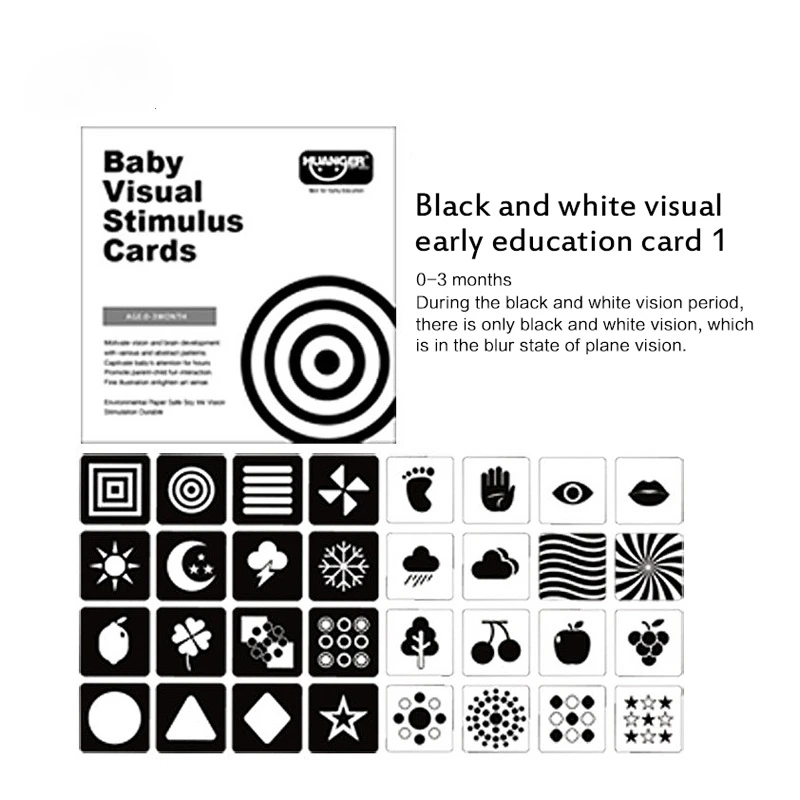 

Baby Montessori Toys Black White Flash Cards Kids Sensory High Contrast Visual Stimulation Learning Activity Flashcards