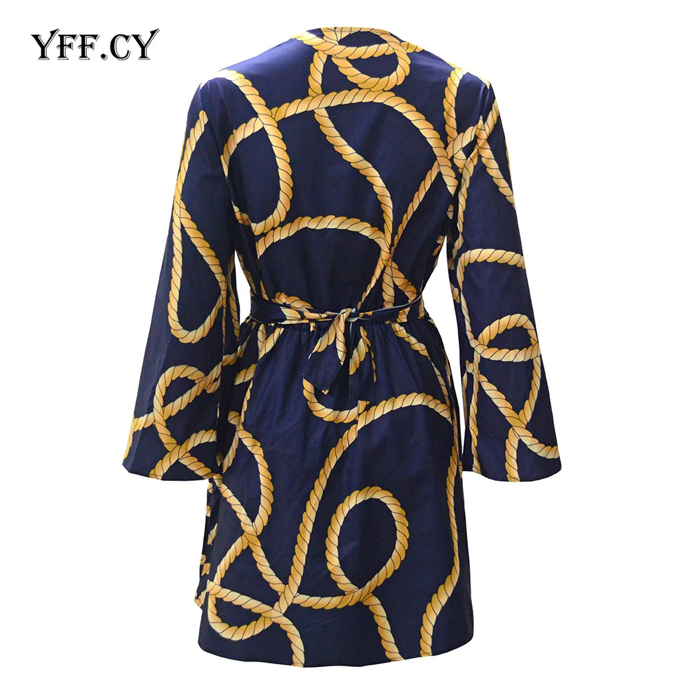 

Women summer dress Sexy V-neck loose lace-up Printed Short dress Elegant Fashion Party night Long sleeve mini dresses Vestidos