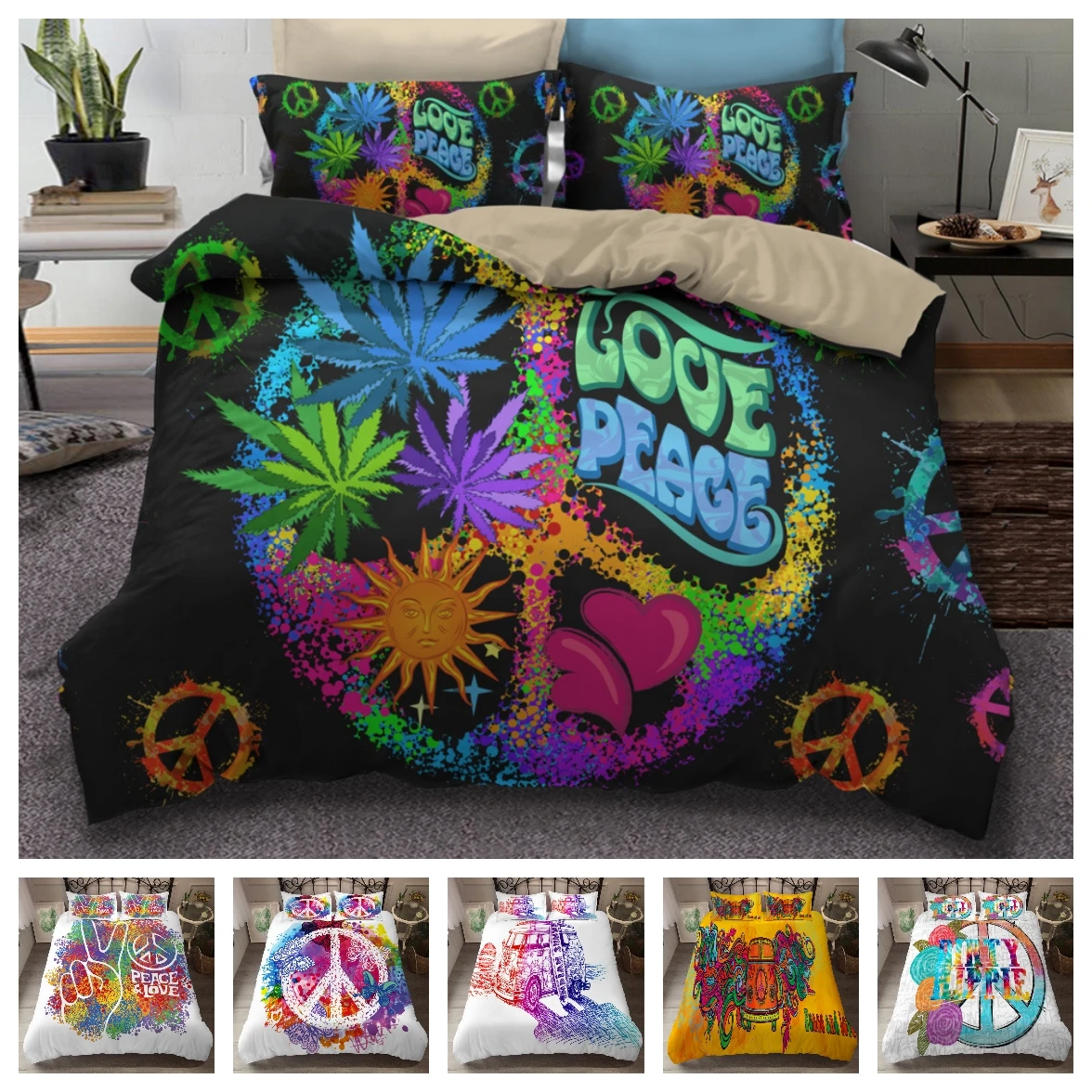 

2021 Hot Style Bedding Set 3d Digital Peace Printing 2/3pcs Duvet Cover Set Single Twin Double Full Queen King Bedroom Decor