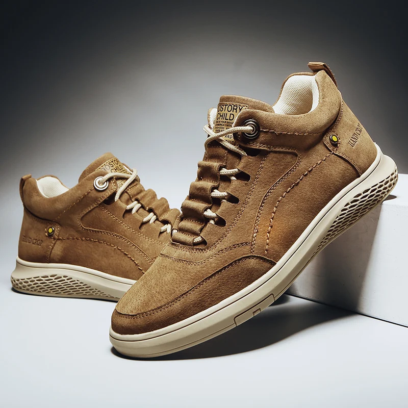 

High quality Genuine Leather shoes man winter men Casual shoes fashion flats lace up fashion sneakers male footwear rubber shoes