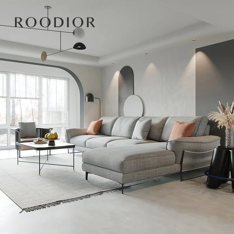 

Simple modern sofa Italian minimalist style Nordic fabric L-shaped living room sofa complete assembly combination