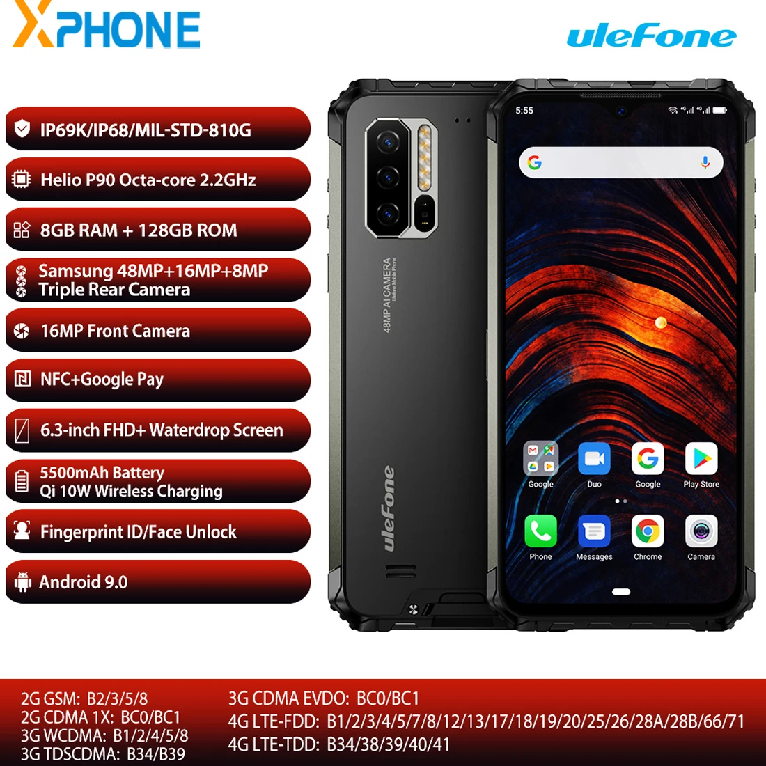 Сотовый телефон Ulefone Armor 7 8 Гб 128 ГБ на базе Android 9 0 Восьмиядерный процессор Helio P90 4G