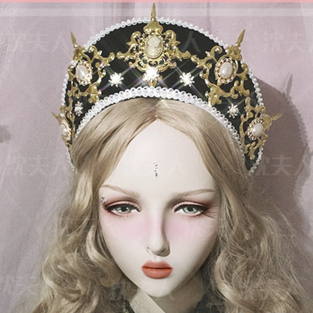 

Tudor Crown Headband Handmade Palace Style Lolita Headpiece Retro Gorgeous Cross KC Hat Hair Ornament