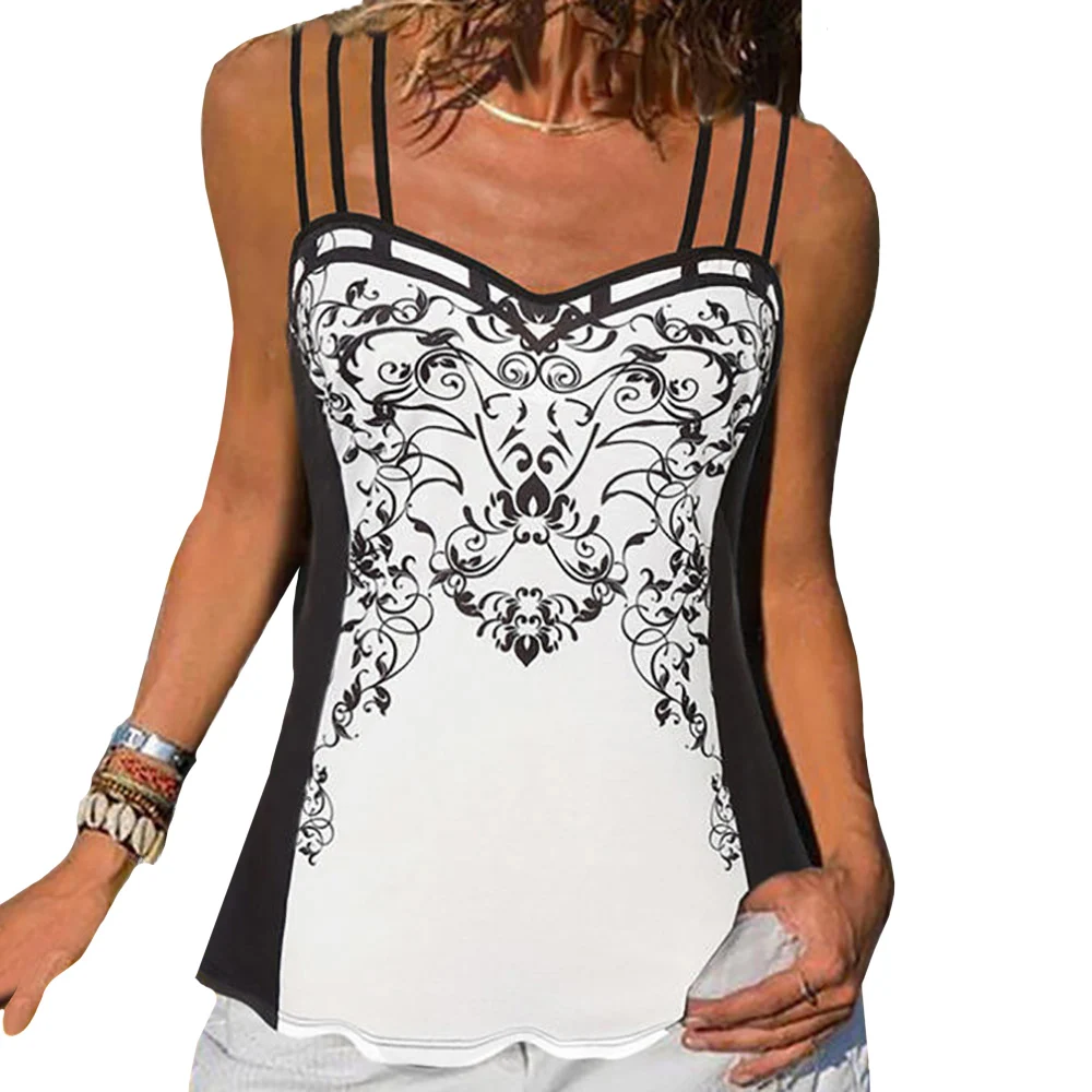 

Women Sexy Y2K Summer Camisole Sleeveless Lady Hollow Out Backless Tops Spaghetti Strap Slim Tank Tops Female Floral Print Vest