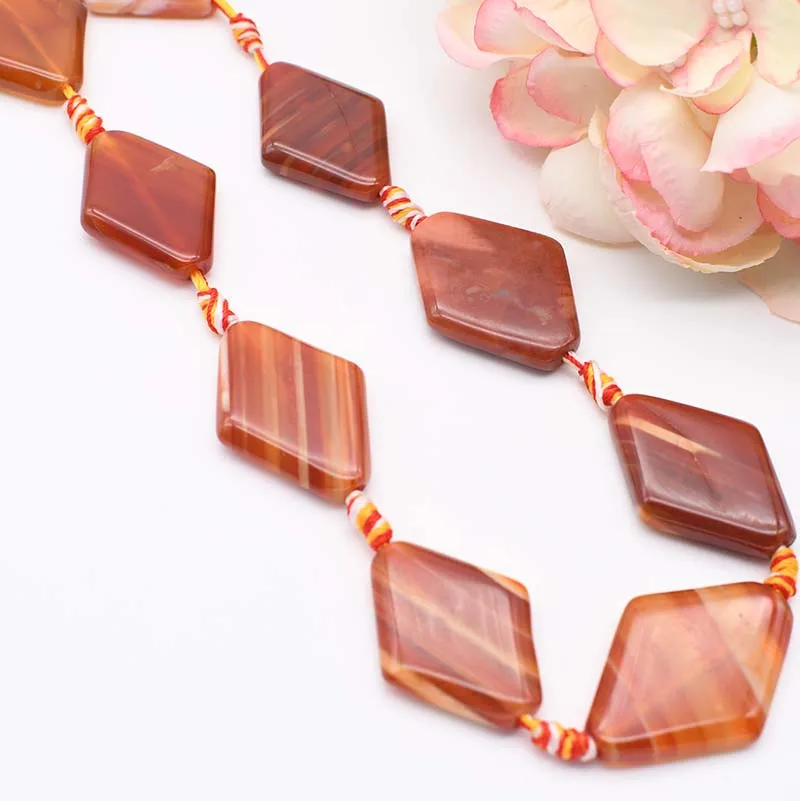 

2strands/lot 32X24-36x26mm Natural smooth orange stripe agate,rhombus stone For DIY Necklace Jewelry Making Loose 15" Free Ship