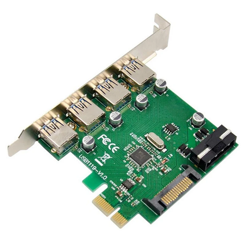 PCI-E к 4 портам USB 3 0 конвертер карта порта USB3.0 адаптер VL805 чипсет Sata 4Pin источник