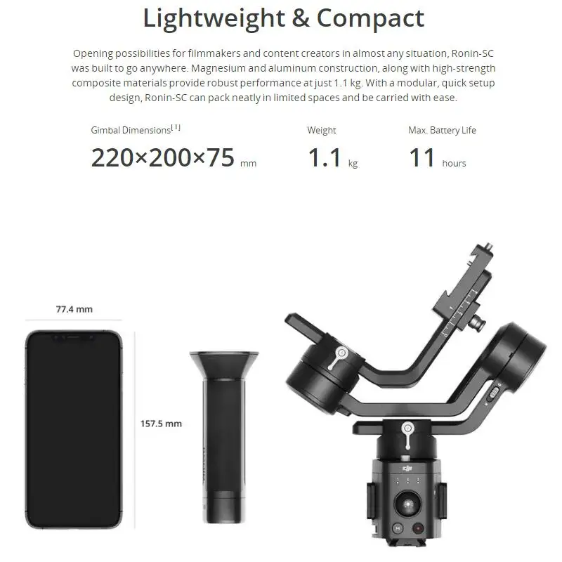 DJI Ronin SC/Ronin SC Pro Combo 3 осевой легкий дизайн стабилизация камера управление 2 кг