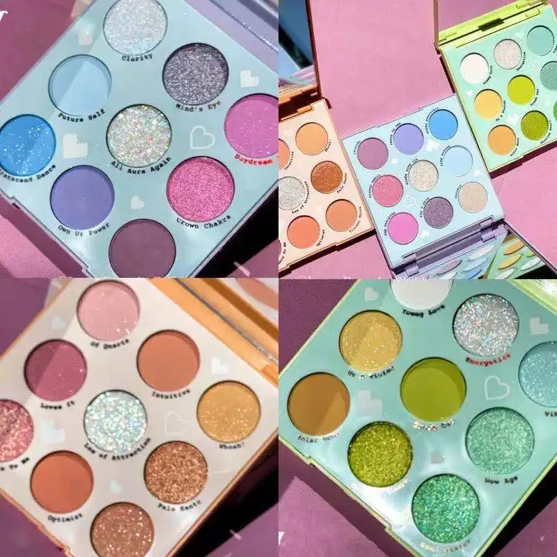 

9 Colors Eyeshadow Pallete Green Neon Purple Glitter Shimmer Matte Eye Shadow Palette Metallic Shiny Pigmented Makeup Palette