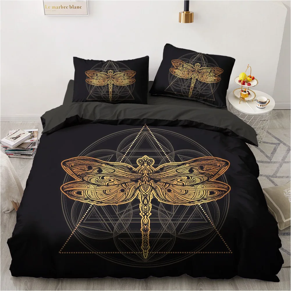

Fashion 3D Black Gold Design Duvet Cover Set Animal Bedding Sets Dreamcatcher Comforter Bed Linen Pillowcase Scorpion King Queen