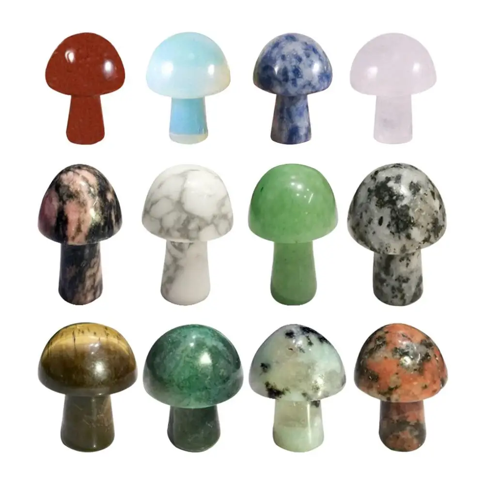 

12 PCS Mini Crystal Mushroom Set Sculpture Decorative Gems Mixed Colors Mushroom Stone Decor Crafts For Home Garden Yard