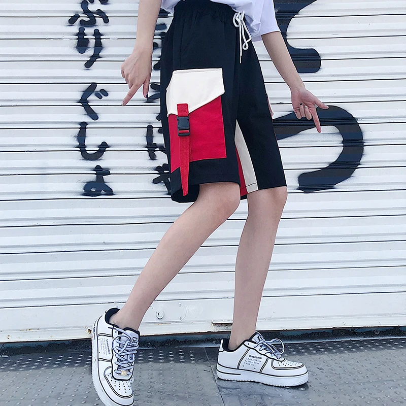 

2020 Women Five-length Cargo Shorts With Big Pockets Shorts Loose Casual Elastic Waist Summer Short Trousers Streetpants DK6075