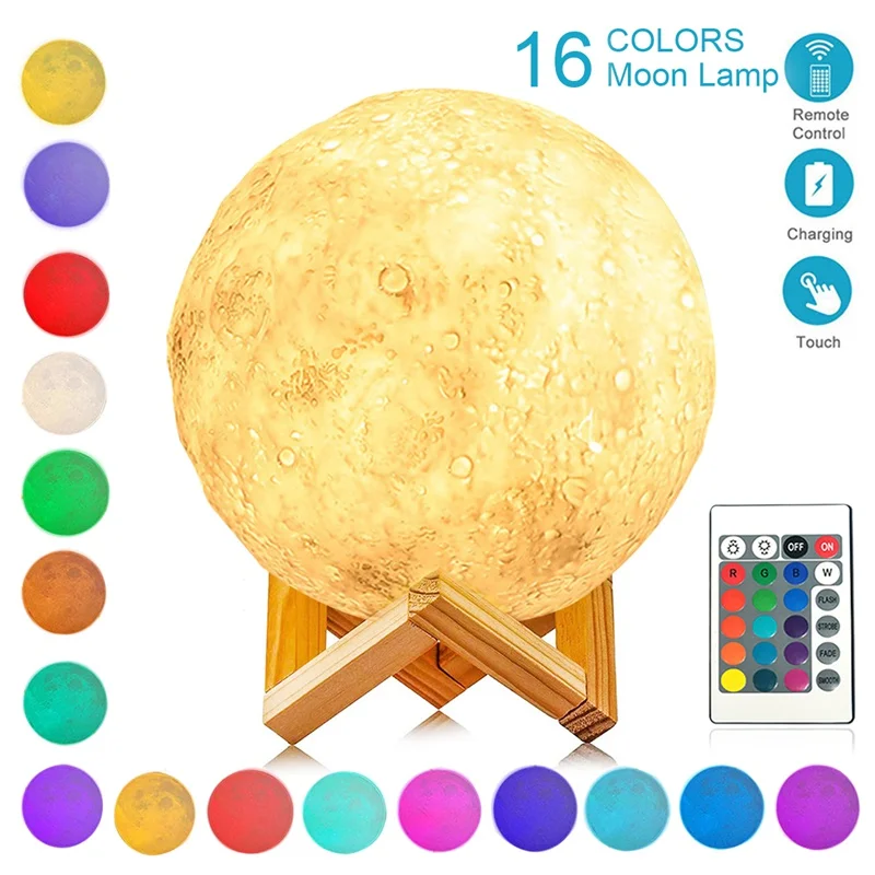 

LED Night Light 3D Print Moon Lamp Rechargeable Color Change 3D Light Touch Moon Lamp Children's Light Night Lamp for Home Gift
