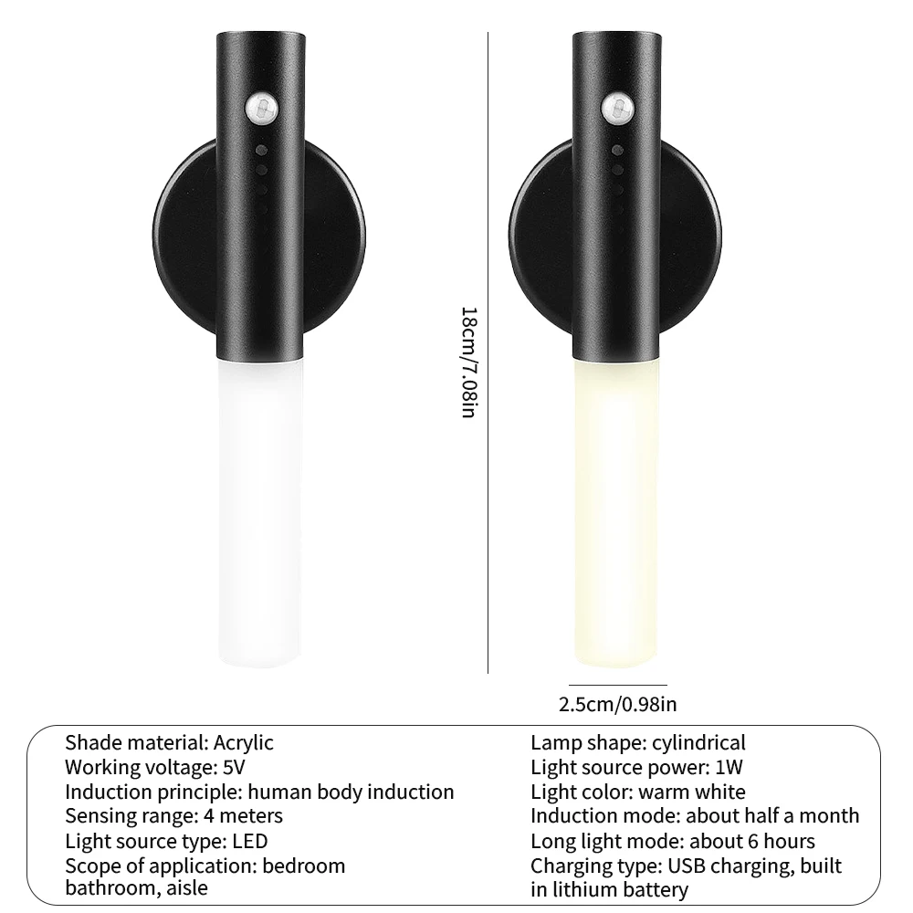 

Night Light LED Infrared Sensor Photosensitive Sensor Wireless USB Rechargeable Night Lamp For Bedside Wardrobe Wall Lamp
