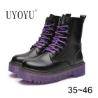 Женские высокие ботинки 2021, Модные фиолетовые ботинки для мартинса из натуральной кожи, повседневная мотоциклетная обувь, теплая зимняя обувь