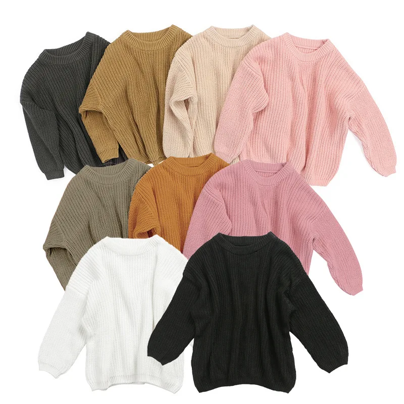 

2021 Korea Style Kids Baby Boys Girls Sweaters Autumn Winter Warm Thick Soft Knited Solid Long Sleeve Tops Sweater Outwears 0-5Y