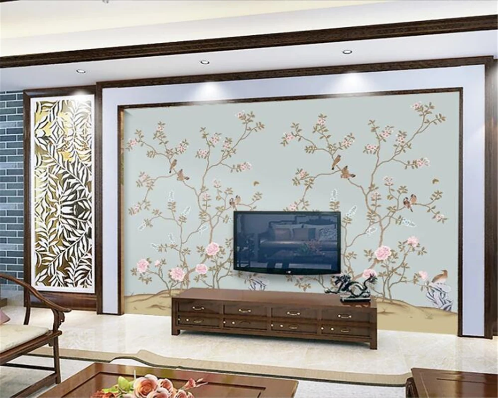 Wellyu пользовательские обои 3d фрески ручная роспись ручка и цветок пион бумажные