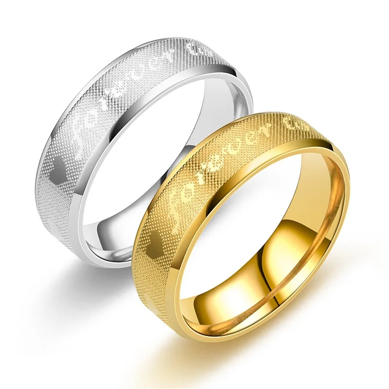 

Sinogaa 6mm Engrave Forever Love Letter Heart Couple Promise Wedding Rings Never Fade Stainless Steel Engagement Ring Women