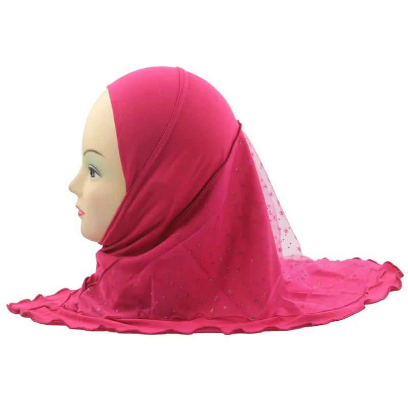Rose Red Мусульманский хиджаб для детей, исламский шарф, шали с красивым кружевом, снежный узор, для девочек от 2 до 7 лет - Цвет: Rose Red