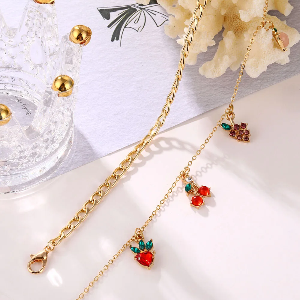 Ножной браслет женский анклет на толстой цепочке с кристаллами под золото в