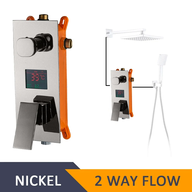Nickel 2 Way ULGKSD смеситель для душа для ванной комнаты 2/3 выходов Отображение температуры воды настенный смеситель для душа клапаны - Цвет: Nickel 2 Way