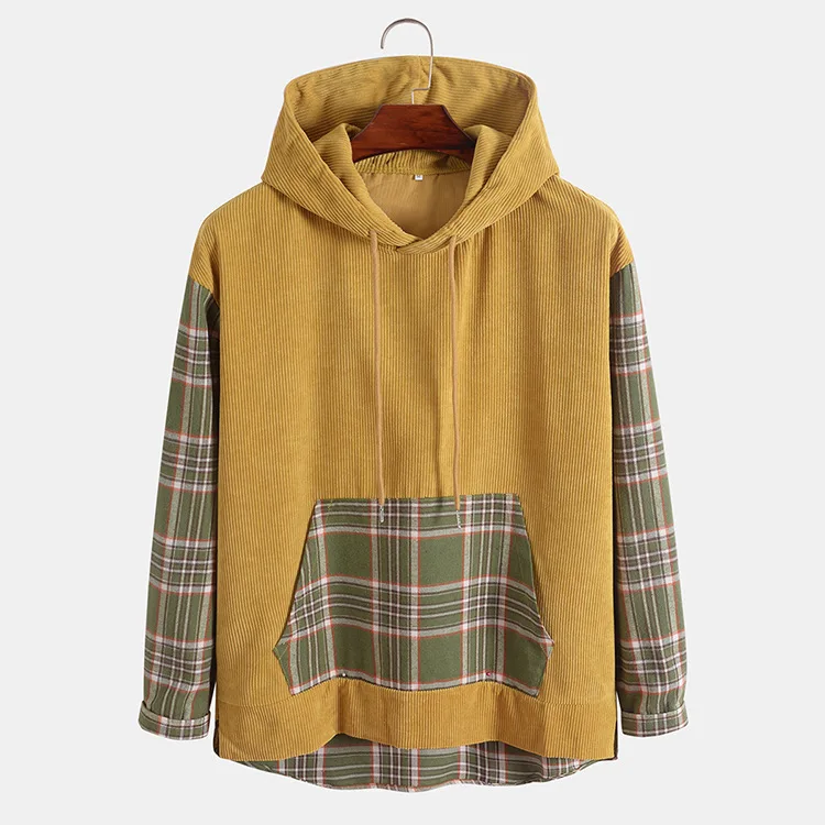 

Spring Autumn Hoodies Man sweatshirts japanese Streetwear Pullover Hoodie Casual Corduroy Plaid Hooded Sweatshirt Hip Hop 2XL