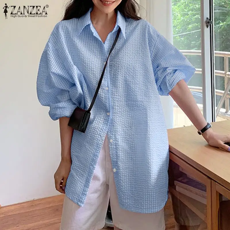 

Женская элегантная Свободная рубашка ZANZEA в богемном стиле для работы и отдыха, осенняя женская блузка с длинным рукавом и отложным воротник...