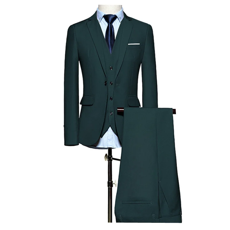 

(Jacket+Pant+Vest) 2020 Luxury Mens Wedding Suit Male Blazers Slim Fit Suits For Men Costume Business Formal Party Classic Green