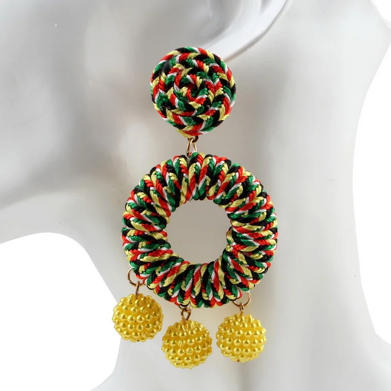 Florosy красочная веревка шелковая нить круглая подвеска висячие серьги для женщин