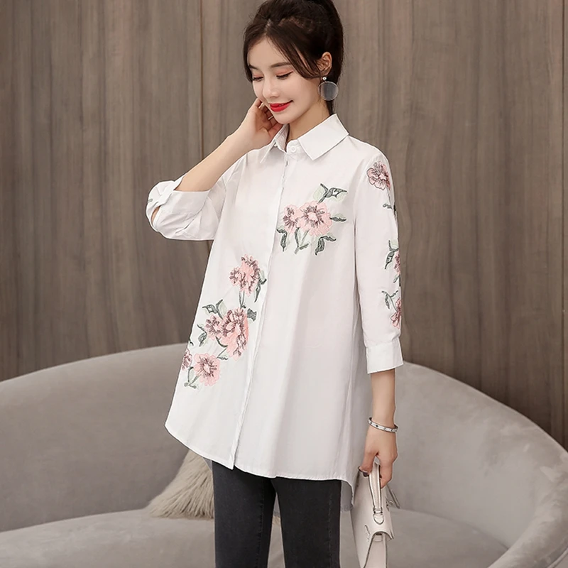 Новая весенняя женская блузка с цветочной вышивкой винтажная свободная