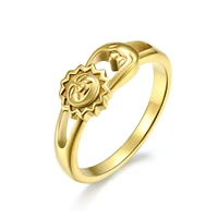 inschic 2021 korean fashion golden black cute sun moon titanium finger rings for women stainless steel smile face anniversary