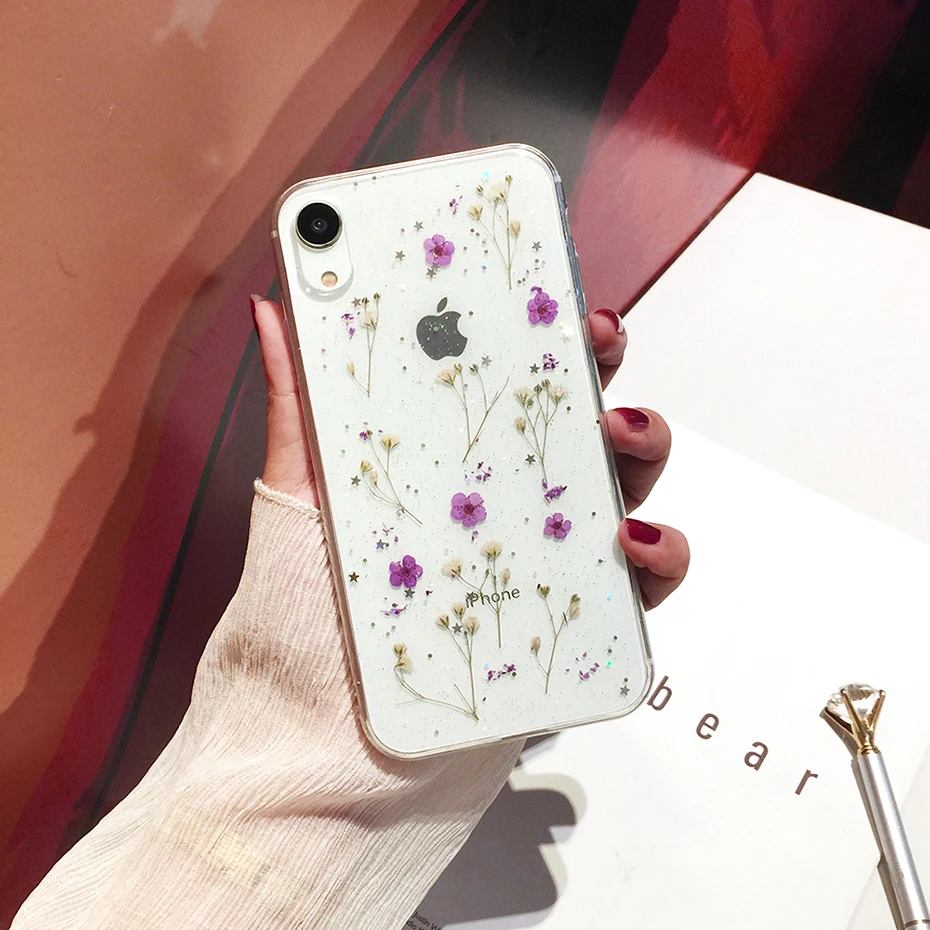 Qianliyao настоящие сушеные цветы прозрачный, мягкий чехол для iphone X 6 6S 7 8 Plus 11 Pro Max чехол для телефона для iphone XR XS Max чехол