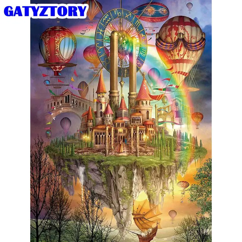 

GATYZTORY DIY 5D Diamond Wall Painting Building Rainbow Castle Mosaic Art Embroidery Full Square/Round Rhinestones Home Decor