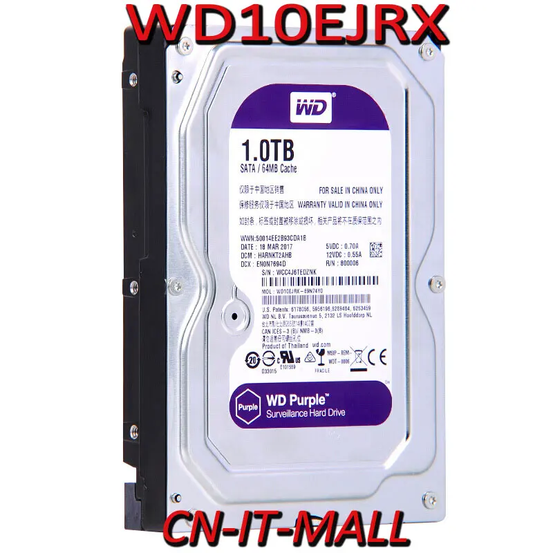 

Новый жесткий диск 3,5 WD10EJRX WD10PURX 1 ТБ SATA 5400 об/мин SATA 6 ГБ/сек. 64M Cache 3,5 "WD брендовый фиолетовый