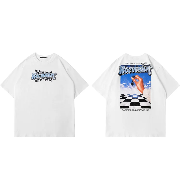 

Oversize T-Shirt Men Hip Hop Streetwear Harajuku Chess Letter Print T Shirt 2021 Spring Summer Short Sleeve Tshirt Cotton Loose