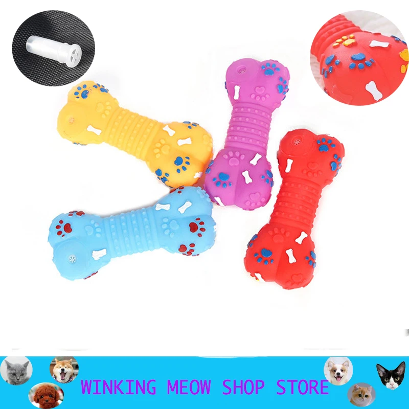 

Игрушки для домашних животных, пищащие аксессуары для собак, след, кость, Нетоксичная, для жевания, чистки зубов, резиновые розовые щенки, бо...