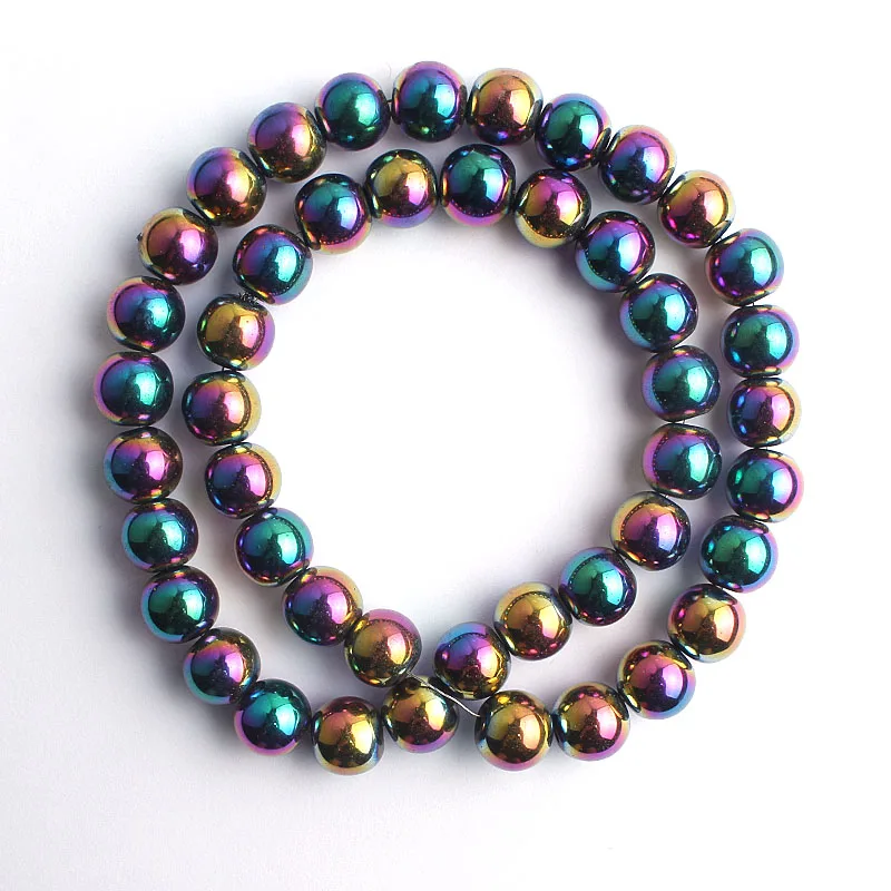 

2/3/4/6/8/10mm Natural Stone Beads Rainbow Plated Hematite Round Spacer Beads For Making Diy Bracelet Necklace Beadwork 15inch