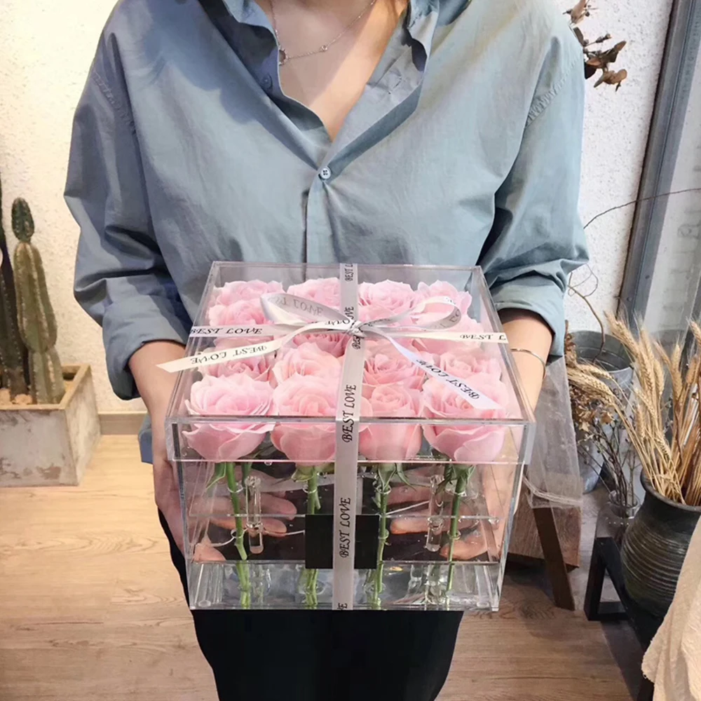 Прозрачный акриловый Органайзер для косметики коробка хранения в виде розы