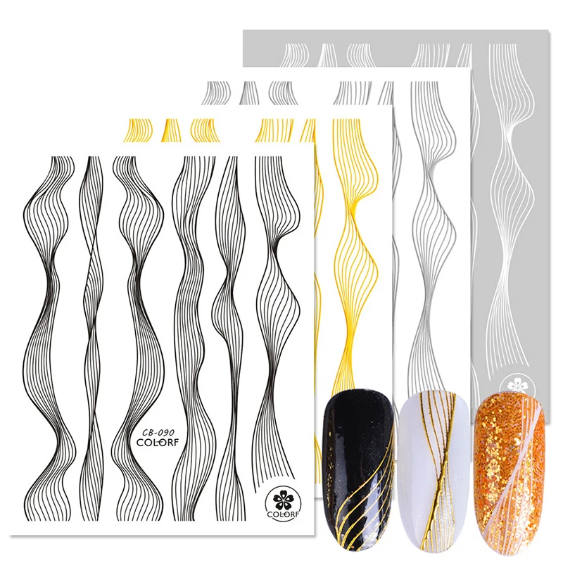 ZRUIXIA стикер для дизайна ногтей Лазерная золотая металлическая полоса волнистая