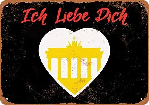 

I Love You German Ich Liebe Dich (Black Background) Metal Tin Sign 12 X 8 Inches Retro Vintage Decor