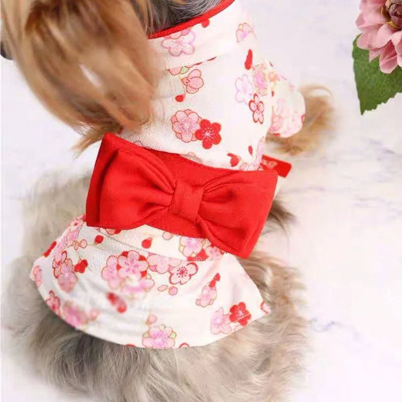 Petstyle одежда для домашних животных наряд для щенка цветочный бант японский кимоно рубашка традиционный этнический Кот принцесса платье юбка костюм для домашних животных